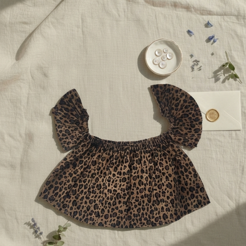 Chic Leopard Print Ruffle Sleeve Top